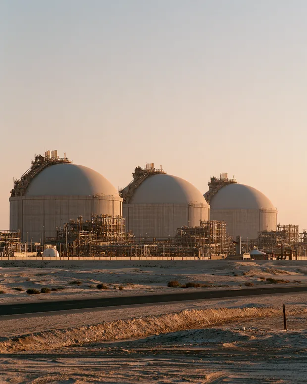 A liquefied natural gas terminal with spherical storage tanks